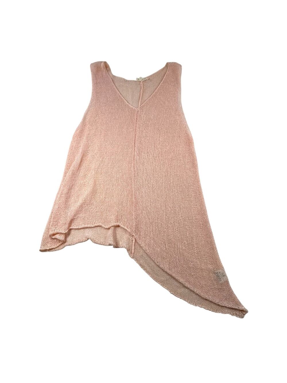 Eileen Fisher Asymmetrical Tank L Light Pink Sleeveless Linen Blend Mesh Summer